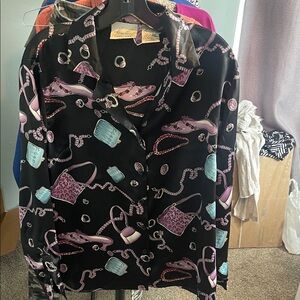 Kathie Lee Collection Black and Pink Patterned Blouse